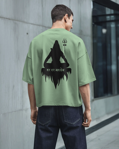 TEVAYAA Har Har Mahadev Men Terry Cotton Oversized Tee